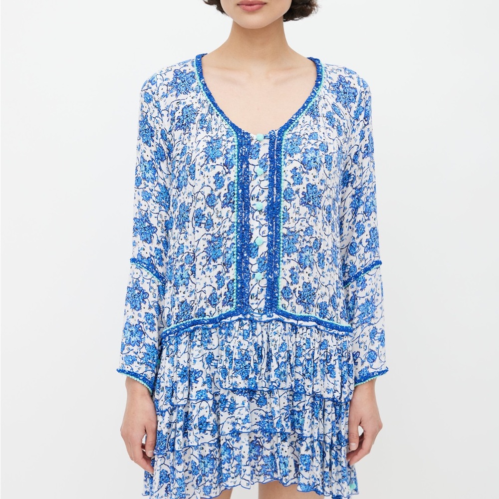 Poupette St. Barth Blue and White Patterned Dress